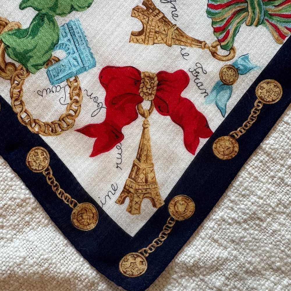 Vintage‎ Celine Paris Holiday Cotton Blend Scarf Eiffel Tower Bow Print - Picture 4 of 6